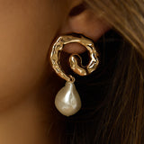 Annetta Spiral Drop Earrings Gold/Pearl