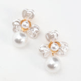 Triniti Drop Flower Earrings Gold Pearl