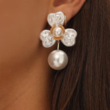 Triniti Drop Flower Earrings Gold Pearl