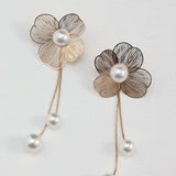 Posey Flower Pearl Drop Earrings Gold