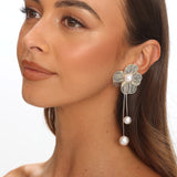 Posey Flower Pearl Drop Earrings Gold