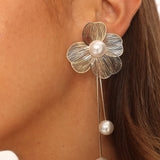 Posey Flower Pearl Drop Earrings Gold