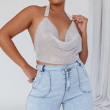 California Diamante Crop Vest Silver