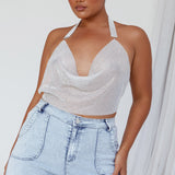 California Diamante Crop Vest Silver
