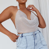 California Diamante Crop Vest Silver