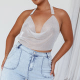 California Diamante Crop Vest Silver