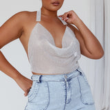 California Diamante Crop Vest Silver