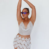Vally Sequins Geometric Mini Skirt Silver