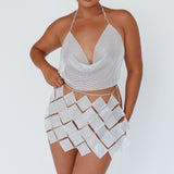 Vally Sequins Geometric Mini Skirt Silver