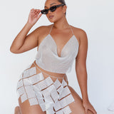 Twinkle Diamante Crop Vest Silver