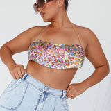 Aerys Holographic Dragon Scale Halter Chain Bralette