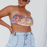 Aerys Holographic Dragon Scale Halter Chain Bralette