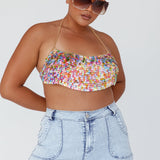 Aerys Holographic Dragon Scale Halter Chain Bralette