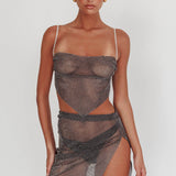Eden Nights Diamante Mesh Top Black