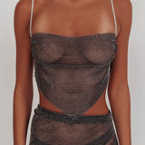 Eden Nights Diamante Mesh Top Black