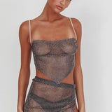 Eden Nights Diamante Mesh Top Black