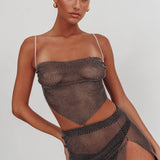 Eden Nights Diamante Mesh Top Black