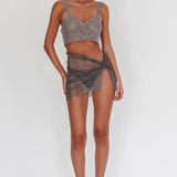 Shine On Diamante Mesh Mini Skirt Black