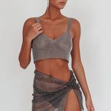 Shine On Diamante Mesh Mini Skirt Black