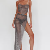 Heart Breaker Diamante Mesh Maxi Skirt Black