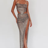 Heart Breaker Diamante Mesh Maxi Skirt Black