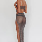 Heart Breaker Diamante Mesh Maxi Skirt Black