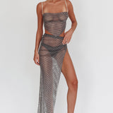 Heart Breaker Diamante Mesh Maxi Skirt Black