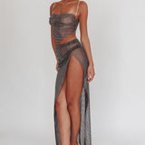 Heart Breaker Diamante Mesh Maxi Skirt Black