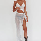 Heart Breaker Diamante Mesh Maxi Skirt White