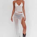 Heart Breaker Diamante Mesh Maxi Skirt White
