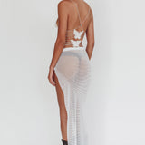 Heart Breaker Diamante Mesh Maxi Skirt White