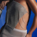 Sun Dial One Shoulder Diamante Top Silver
