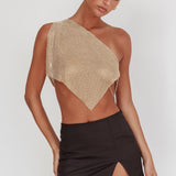 Sun Dial One Shoulder Diamante Top Gold