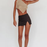 Sun Dial One Shoulder Diamante Top Gold
