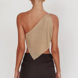 Sun Dial One Shoulder Diamante Top Gold