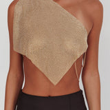 Sun Dial One Shoulder Diamante Top Gold