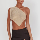 Sun Dial One Shoulder Diamante Top Gold
