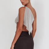 Sun Dial One Shoulder Diamante Top Silver