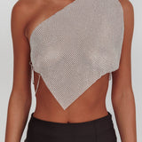 Sun Dial One Shoulder Diamante Top Silver