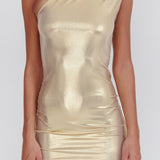 Glitter One-Shoulder Mini Dress Gold