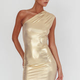 Glitter One-Shoulder Mini Dress Gold