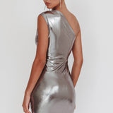 Glitter One-Shoulder Mini Dress Silver