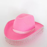 Dolly Diamante Fringe Cowboy Hat Pink
