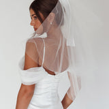 Evelyn Bow & Fishnet Bridal Veil White