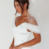 Evelyn Bow & Fishnet Bridal Veil White