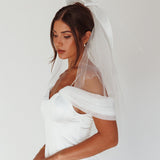Evelyn Bow & Fishnet Bridal Veil White