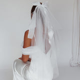 Evelyn Bow & Fishnet Bridal Veil White