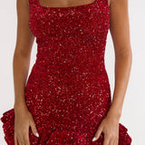 Cherry Bomb Frill Hem Romper Sequin Red