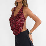 Marquess Backless Halter Top Sequin Cherry