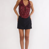 Marquess Backless Halter Top Sequin Cherry